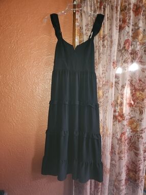 Black Tiered Midi Dress - Classic Strappy Summer Dress